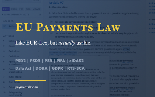 EU Payments Law: interactive search across 41 EU payments and financial legislative acts